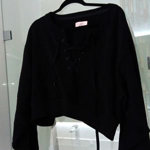 Victoria secret crop black lacefront sweatshirt new